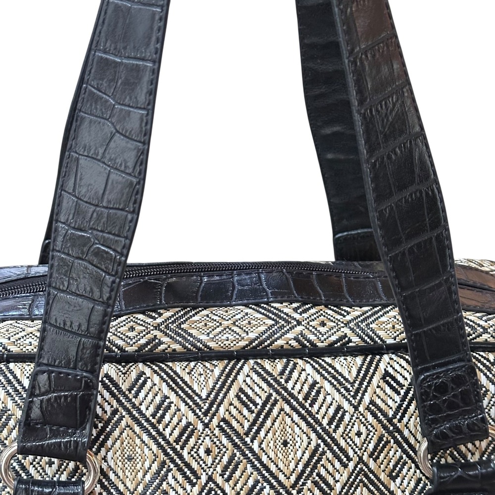 Naturalizer Geometric Pattern Satchel Handbag Bla… - image 3